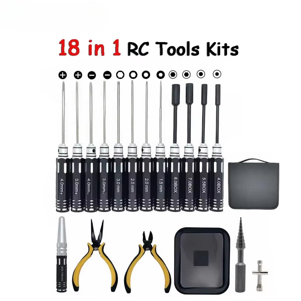 Socket Set - RCツールキット 18in1 スクリュードライバー、プライヤー、六角レンチ、ソケットレンチ、修理用工具セット。RC飛行機、RCカー、模型玩具の修理に。