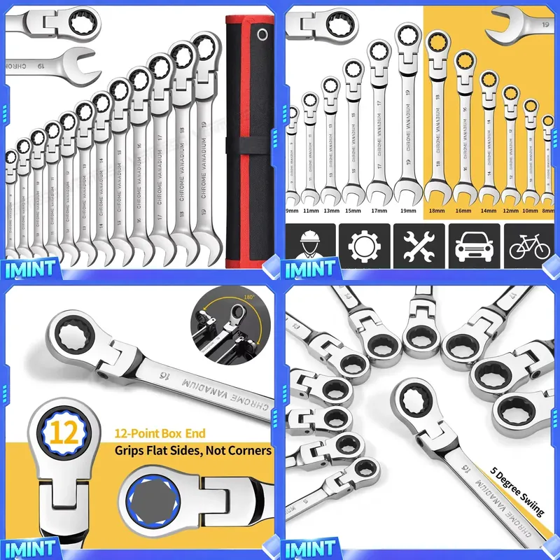 Socket Set - フレックスヘッドラチェットレンチセット、コンビネーションエンドスパナキット、クロムバナジウム鋼製ハンドツールソケットキーラチェットレンチ