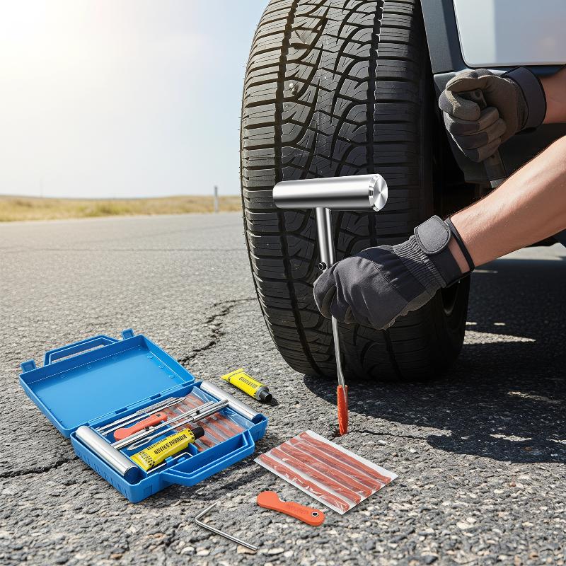 車用タイヤ修理キット、頑丈な緊急パンク修理ツールセット、収納 - Car Repair Tools のレビューと価格
