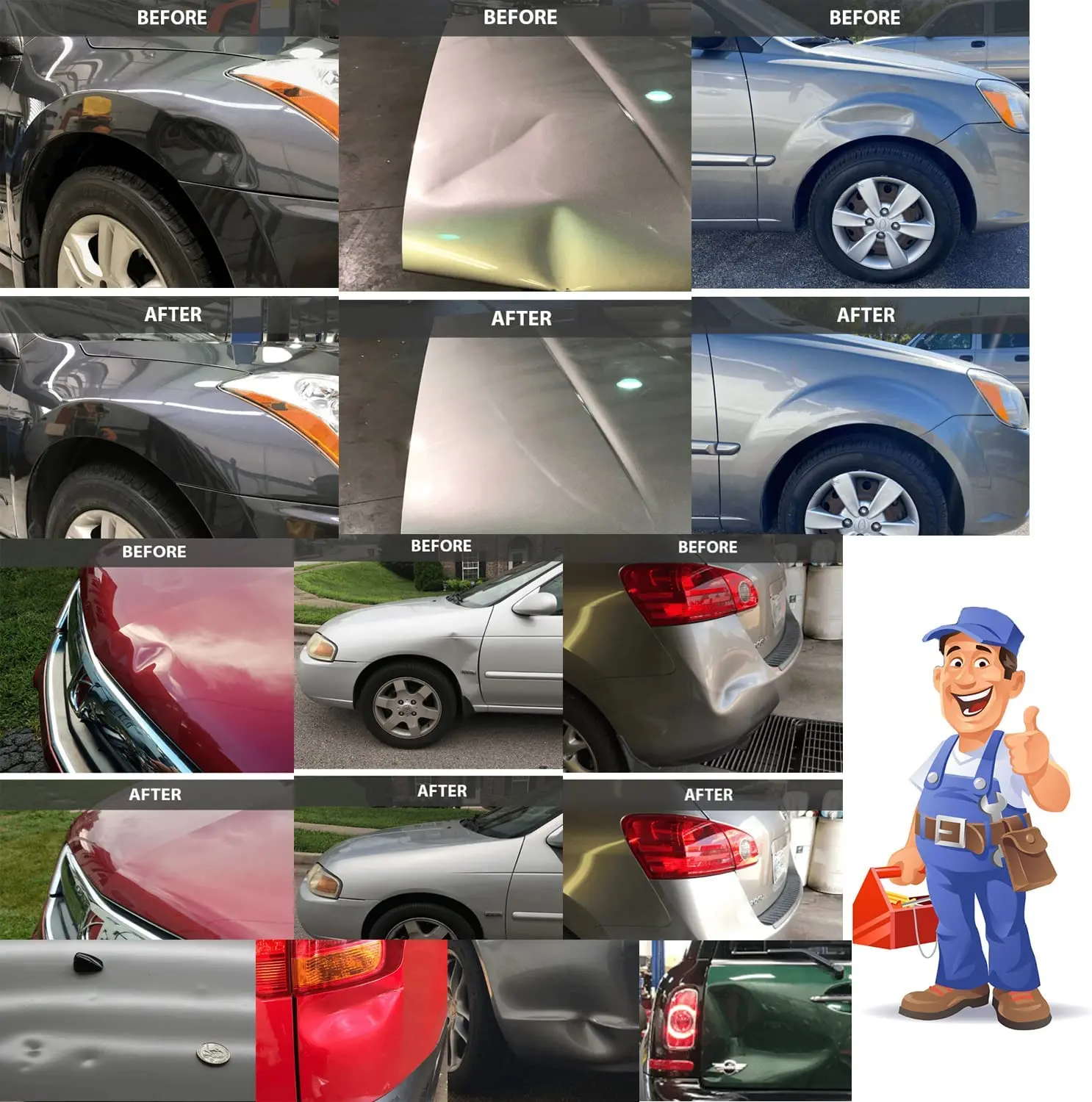 車のへこみ修理用プーラー、18個のプラスチック製接着タブ付き - Car Repair Tools のレビューと価格